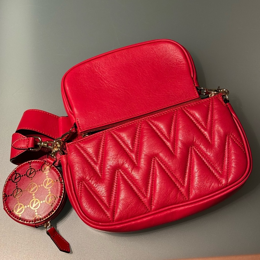 NWT VALENTINO Demi 3-In-1 Quilted Leather Shoulder Bag & Pouch Set